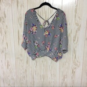 Charlotte Russe Floral And Stripe Crop Top XS